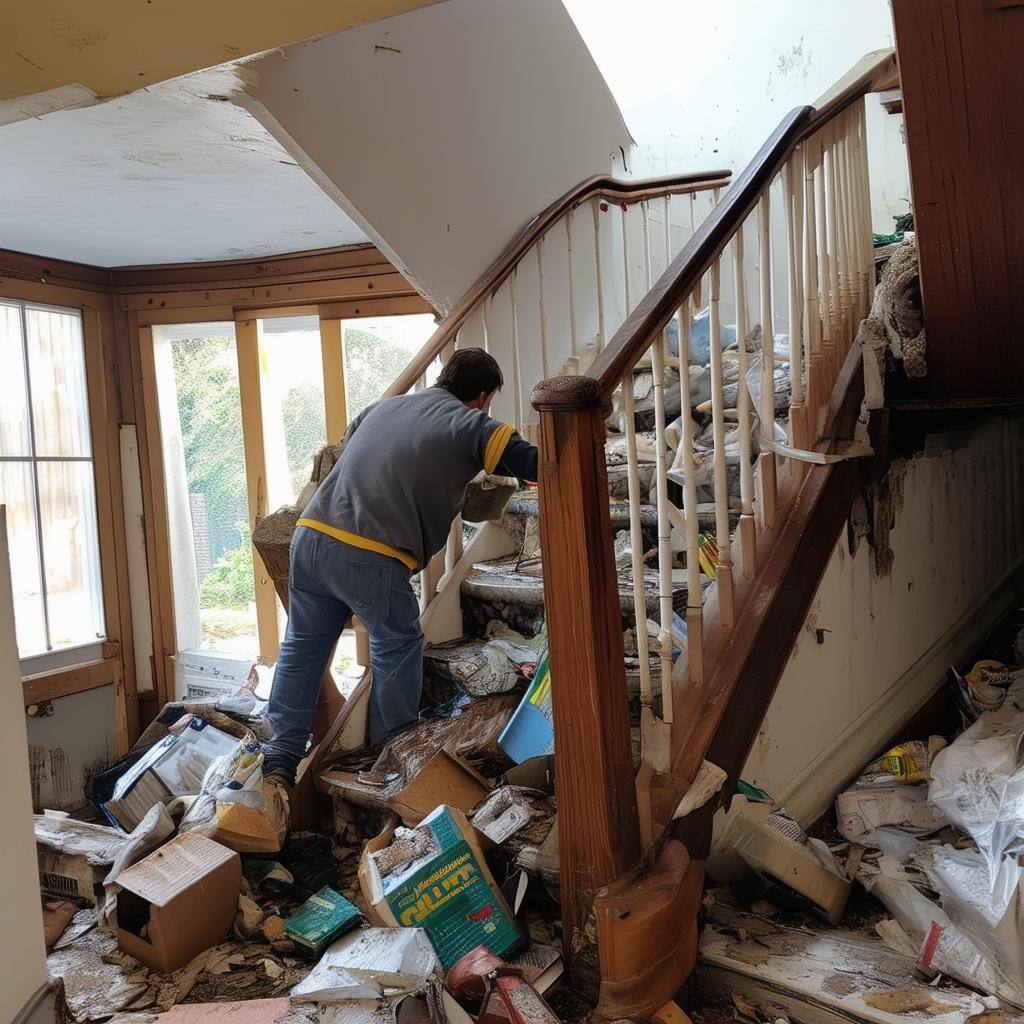 Junk removal from residential home on the stairs with no damage to the home