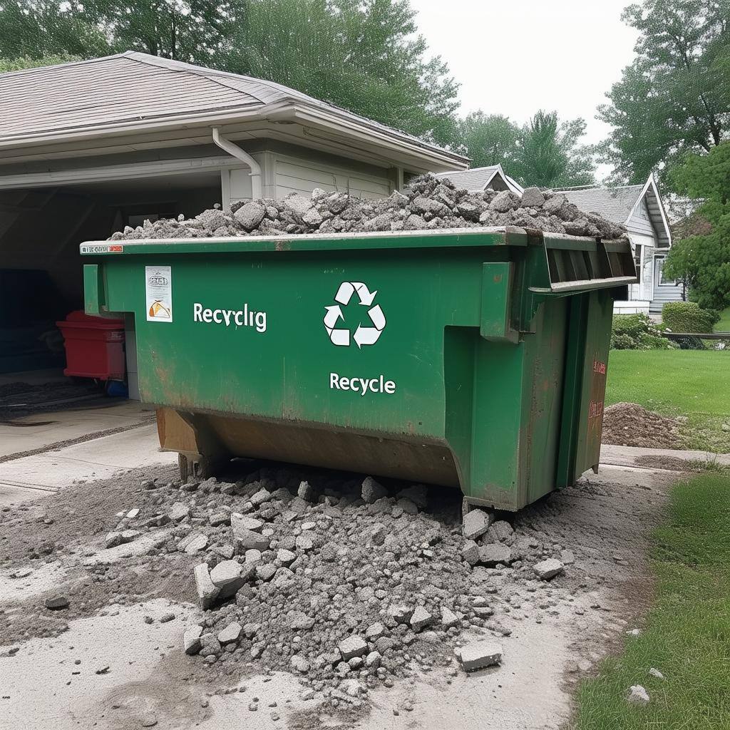 Recycling dumpster with concrete from residential driveway